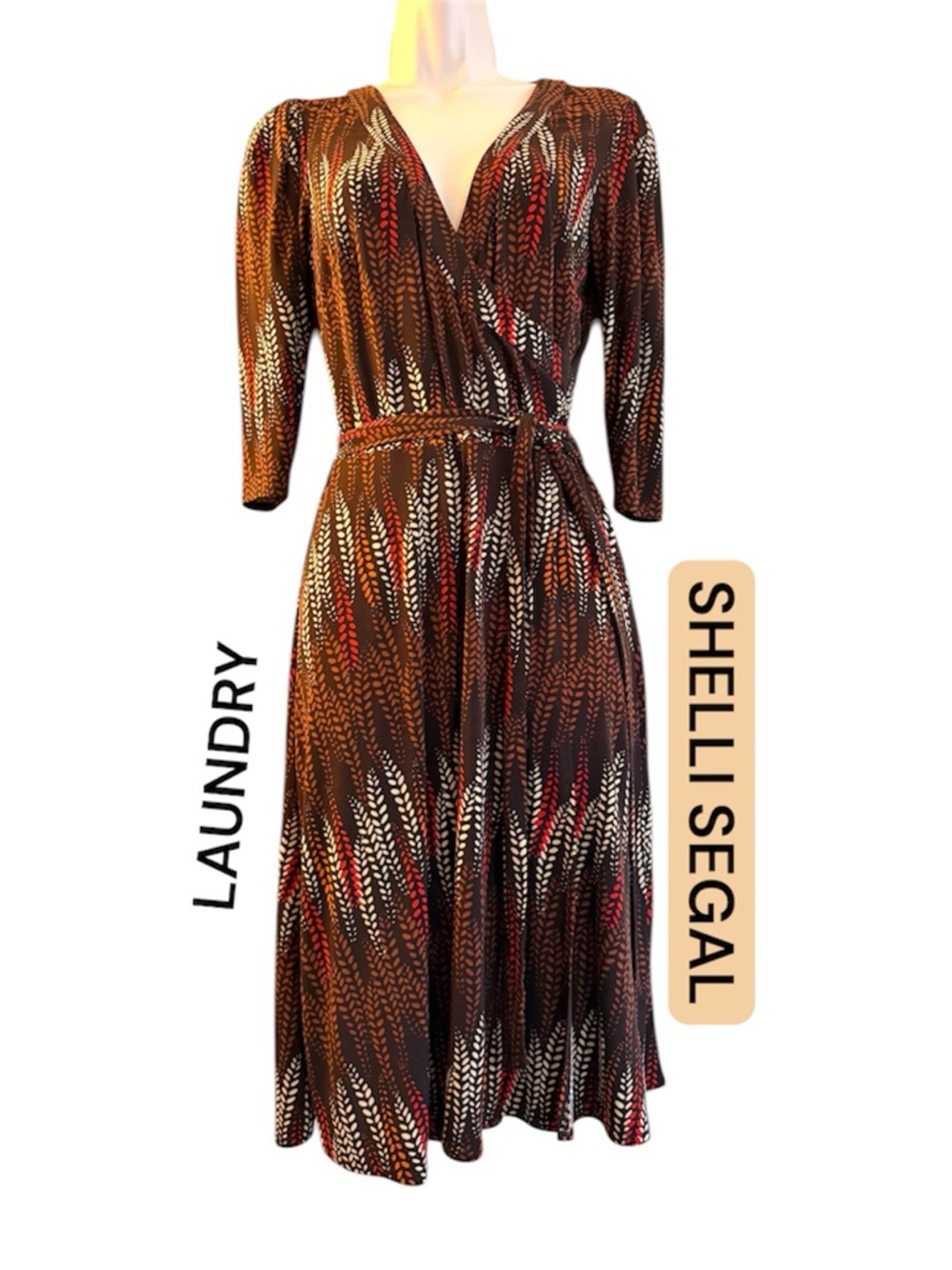Laundry by Shelli Segal Brown Printed Wrap Dress